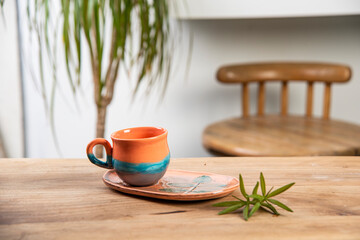 coffee cups on a wooden table