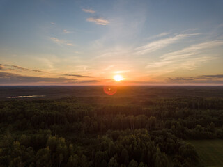 summer fields forests and roads in countryside view from above drone image