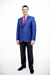 A man in a classic suit. Studio photo on a white background. Snapshot as for a catalog.