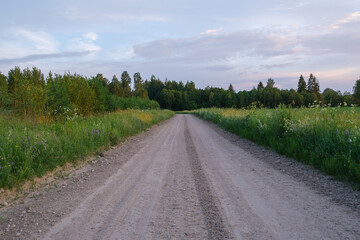 endless beautiful country gravel road in perspective