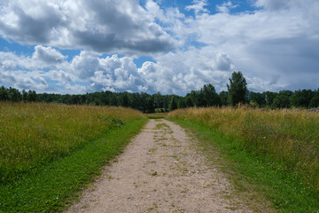 endless beautiful country gravel road in perspective