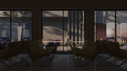 Side View of Waiting Room Chairs by the Window in Natural Daylight 3D Rendering