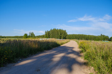 endless beautiful country gravel road in perspective