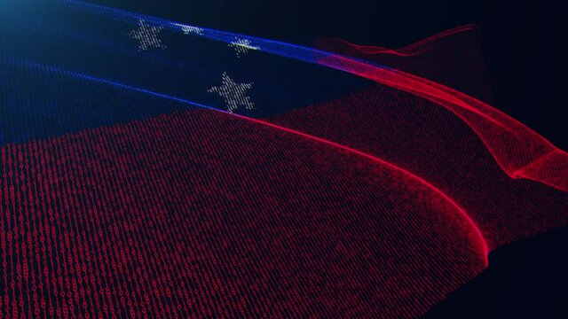 3d render. Samoa digital flag with binary code texture flies in the wind. Seamless loop.