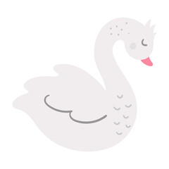 Fototapeta na wymiar Vector cute swan isolated on white background. Romantic bird illustration. Love concept or Valentine’s day character for kids..