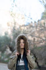 Pretty woman doing tourism in Granada, Spain Visiting sites near to “La Alhambra”