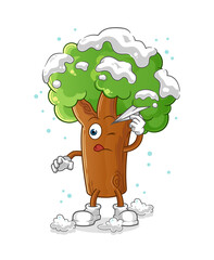 winter tree with paper plane. cartoon mascot vector