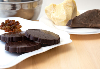 Homemade chocolate with raisins on the table