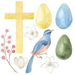 Watercolor easter set. Perfect for printing, web, textile design, souvenirs, scrapbooking and other creative applications.