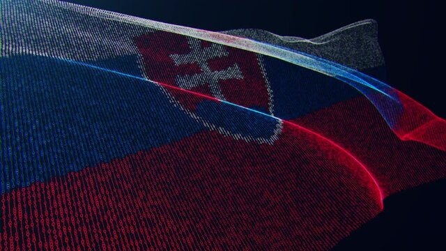 3d render. Slovakia digital flag with binary code texture flies in the wind. Seamless loop.