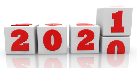 New 2021 concept on white toy blocks on white