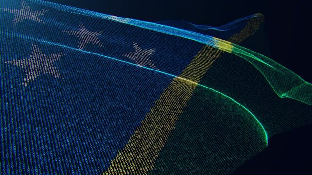 3d render. Solomon Islands digital flag with binary code texture flies in the wind. Seamless loop.