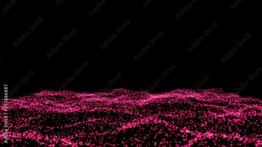 Aufkleber abstract particles of crimson color in random motion in space on a black background. space ocean sur
