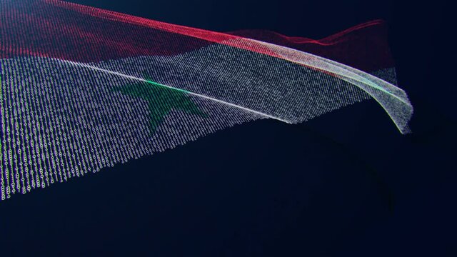 3d render. Syria digital flag with binary code texture flies in the wind. Seamless loop.