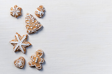 biscuit gift white wooden background new year cookies top view copy space