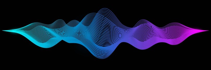 Abstract audio sound wave background. Blue and purple voice or music signal waveform vector illustration. Digital beats of volume color soundwave. Graphic electronic curve shape