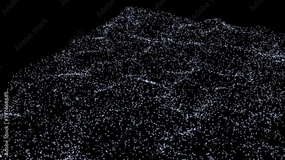 Poster abstract starry particles of blue color in random motion on a black background. movement of stars in