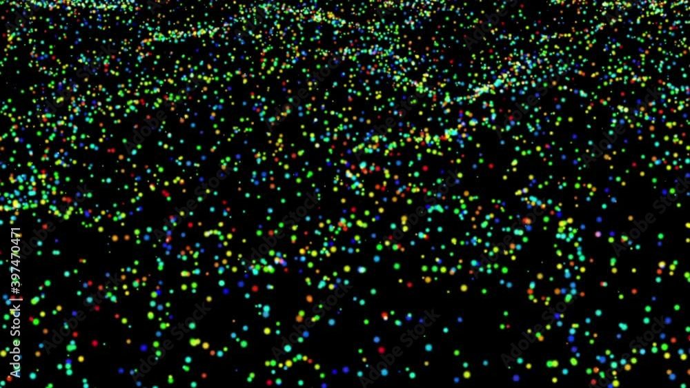 Poster abstract particles of green color in random motion on a black background. galactic motion of stars i