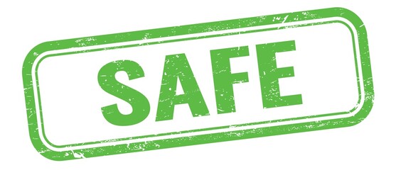 SAFE text on green grungy vintage stamp.