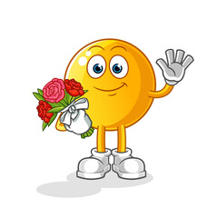  emoticon with bouquet mascot. cartoon vector