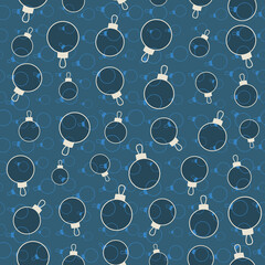 Blue big and small Christmas balls floating in the water. Playful seamless vector illustration for wrapping paper, postcards, posters, holiday decorations, gift boxes and phone backgrounds. 