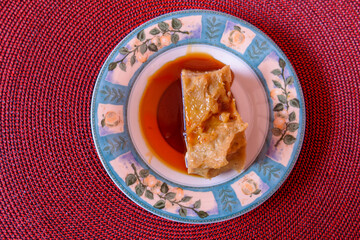 portion of custard with honey