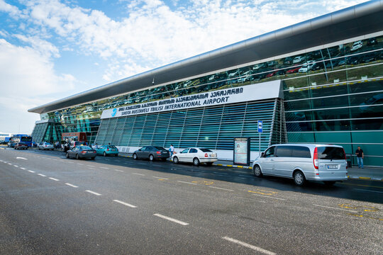 Tbilisi, Georgia - August 2018: Shota Rustaveli Tbilisi international airport - departure terminal architecture. Tbilisi international airport is the biggest airport in Georgia.