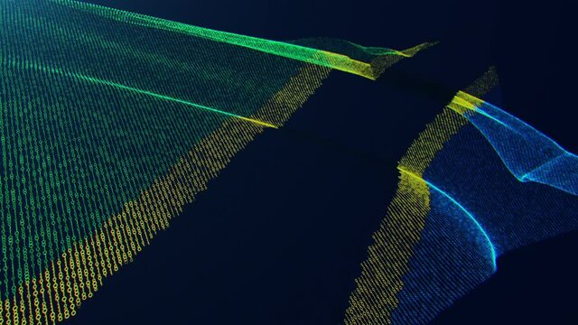 3d render. Tanzania digital flag with binary code texture flies in the wind. Seamless loop.