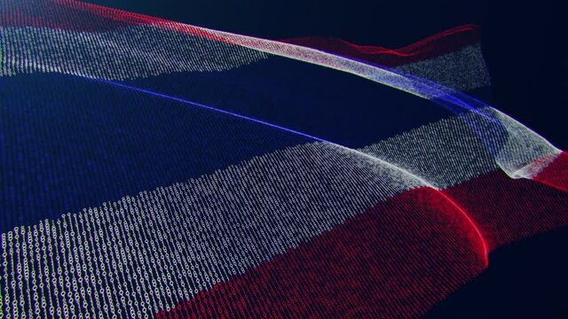 3d render. Thailand digital flag with binary code texture flies in the wind. Seamless loop.