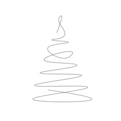 Christmas tree drawing on white background, vector illustration
