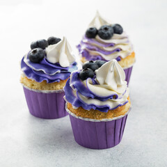 Blueberry cupcakes on white background