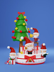 Merry christmas with santa claus and friends for 3d rendering christmas background