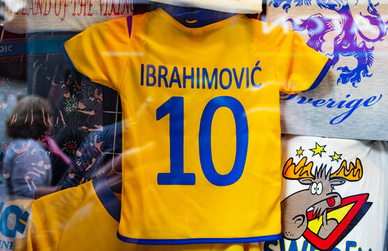 22 April 2018, Stockholm, Sweden. The shirt of the player of team Sweden football Zlatan Ibrahimovic number 10 on the back. Baby size.