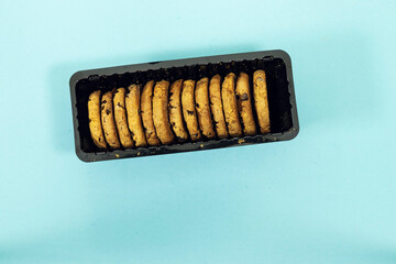 homemade chocolate Chip Cookies on plastic box