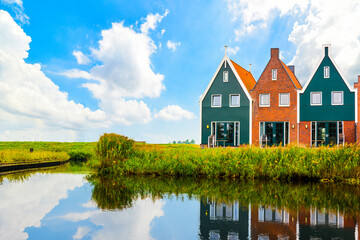 Volendam is a town in North Holland in the Netherlands. Colored houses of marine park in Volendam. Netherlands.