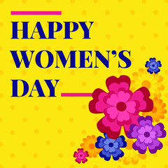 Vector greeting card - 8 March - International Women's Day with a yellow background and flowers