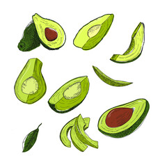 Avocado set. Vector. Eps. Suitable for printing on packaging.
