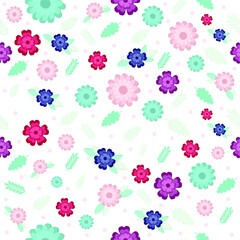Fototapeta na wymiar Vector colorful flowers and leaves seamless pattern