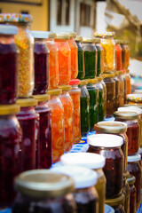 Local handmade  canned food stall in Cumalıkızık, Bursa.