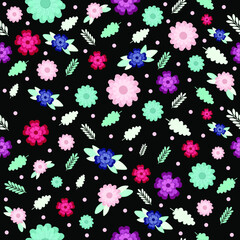 Fototapeta na wymiar Vector colorful flowers pattern on a black background 