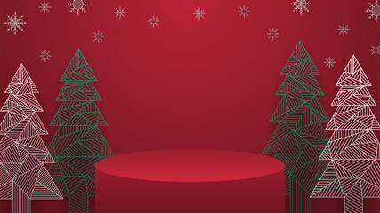 Christmas platform with snowflakes and pines