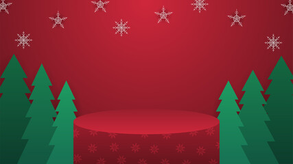 Christmas platform with snowflakes and pines