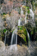 Cuervo river source waterfalls with vegetation closup Cuenca Spain