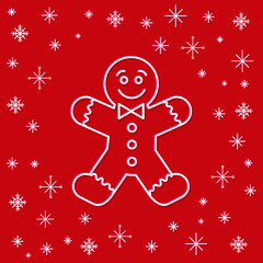Vector gingerbread cookie man with snowflakes on red background