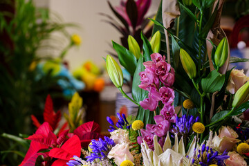 Bouquet of varied flowers from the florist's shop for a wedding or celebration