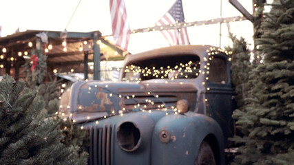 blurred Outdoors Christmas tree market