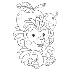 Coloring book page for kids with cute cartoon hedgehog. Vector illustration.