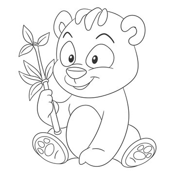 Coloring book page for kids with cute cartoon panda bear. Vector illustration.