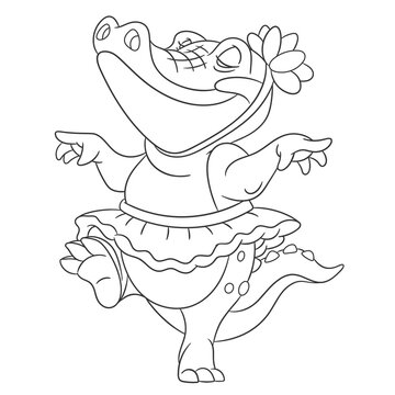 dancing alligator wearing tutu and flower clip art preview