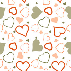 Hearts. Seamless pattern, fabric design, wrapping paper, wallpaper, background. Festive background. Doodle, vector.